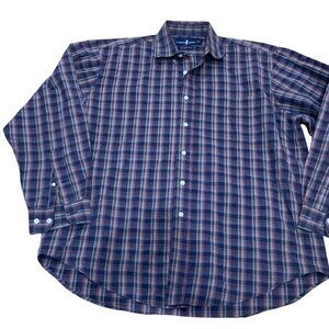 T. Harris London Gentlemans Fit Plaid Long Sleeve Button-Up Shirt L Navy/Red